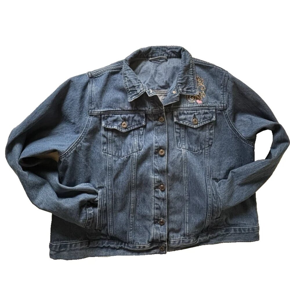 Danbury Mint Angel Wings Embroidered Denim Jacket Women's XXL EUC